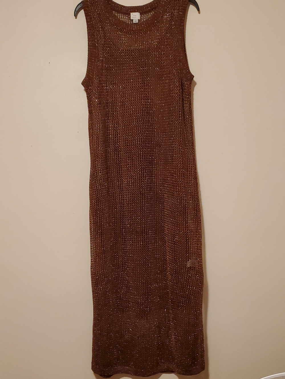 A New Day Rustic Brown Sparkled Open Mesh Layered Dress
